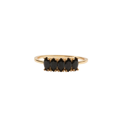 Jolie Ring Goldplated Sterling Silver Oval Bar Black 