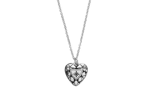 All the Luck in the World Charm Silverplated Necklace Diamond Heart