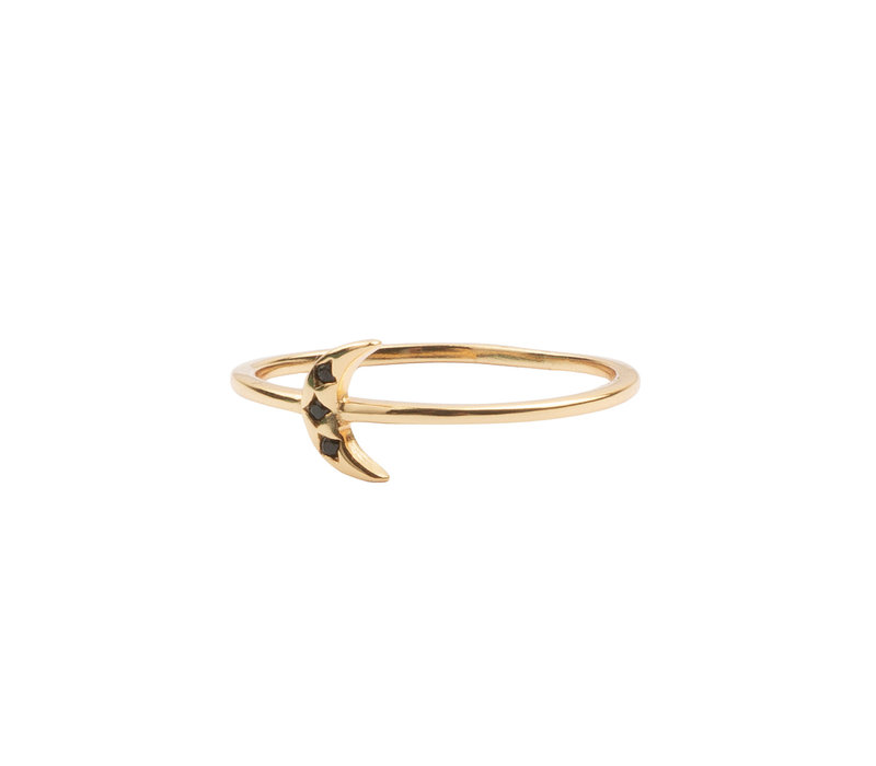 Jolie Ring Goldplated Sterling Silver Tiny Moon Black