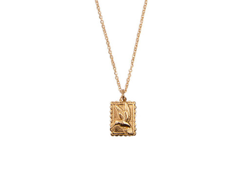 All the Luck in the World Charm Goldplated Necklace Hummingbird Rectangle