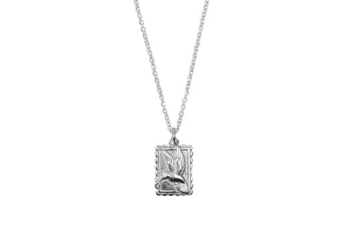 All the Luck in the World Charm Silverplated Necklace Hummingbird Rectangle