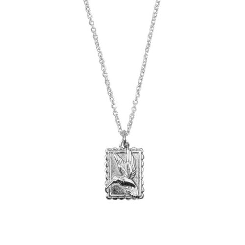 Charm Silverplated Necklace Hummingbird Rectangle 