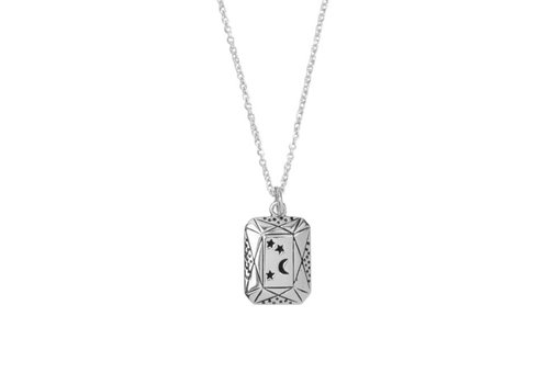 All the Luck in the World Charm Silverplated Ketting Maan Sterren Rechthoek