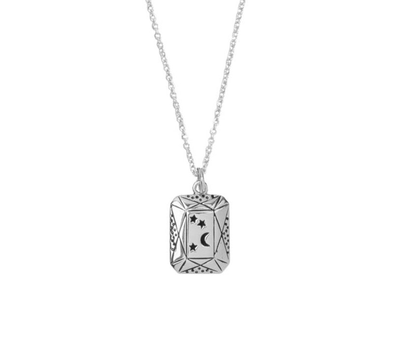 Charm Silverplated Ketting Maan Sterren Rechthoek