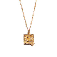 Charm Goldplated Ketting Maan Sterren Vierkant