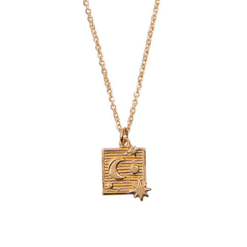 Charm Goldplated Necklace Moon Stars Square 