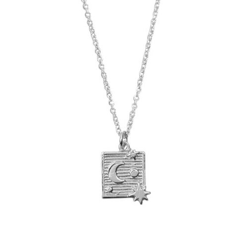 Charm Silverplated Necklace Moon Stars Square 