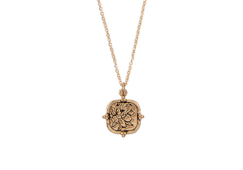 All the Luck in the World Charm Goldplated Ketting Pioenroos Vierkant