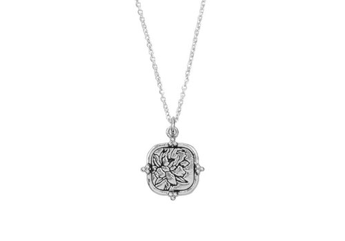 All the Luck in the World Charm Silverplated Ketting Pioenroos Vierkant