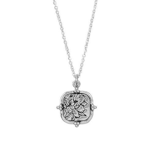 Charm Silverplated Ketting Pioenroos Vierkant 