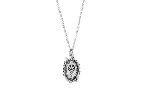 All the Luck in the World Charm Silverplated Necklace Sun Moon Oval