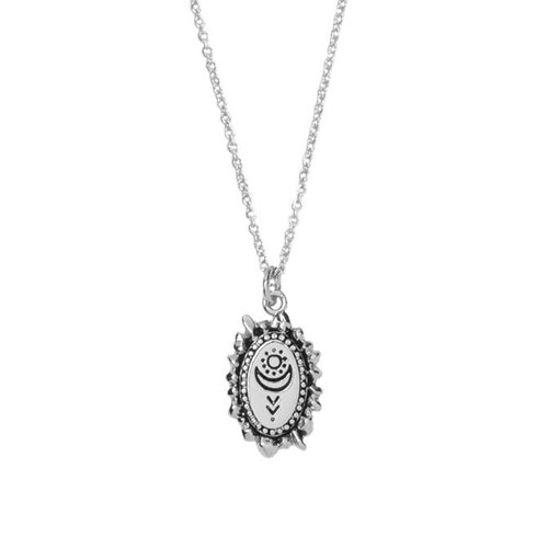 Charm Silverplated Necklace Sun Moon Oval 