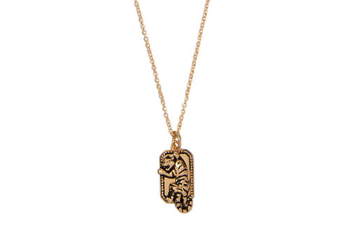 All the Luck in the World Charm Goldplated Ketting Tijger Rechthoek