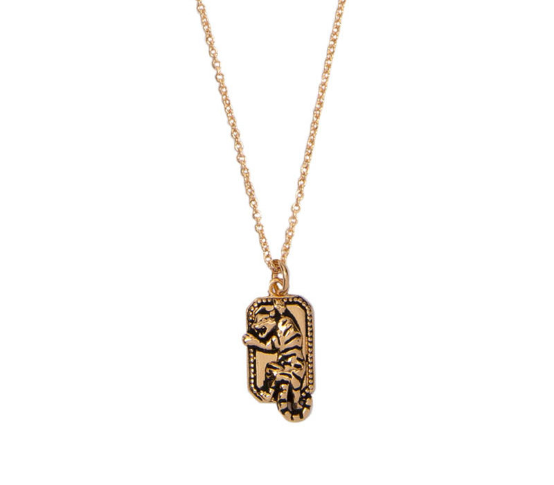 Charm Goldplated Necklace Tiger Rectangle