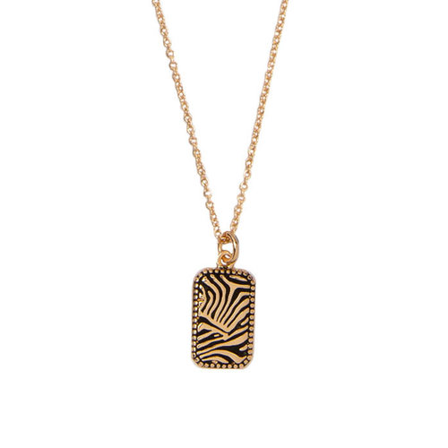 Charm Goldplated Ketting Zebra Rechthoek 