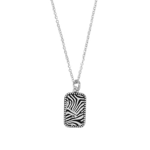 Charm Silverplated Ketting Zebra Rechthoek 