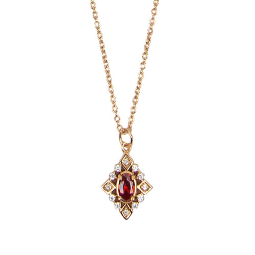 Amour Goldplated Amour Goldplated Necklace Oval Red Clear 