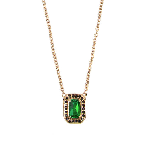 Amour Goldplated Necklace Rectangle Green Black 