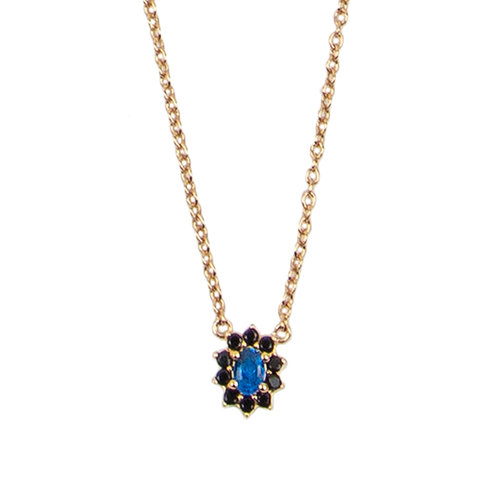 Amour Goldplated Ketting Bloem Donkerblauw 