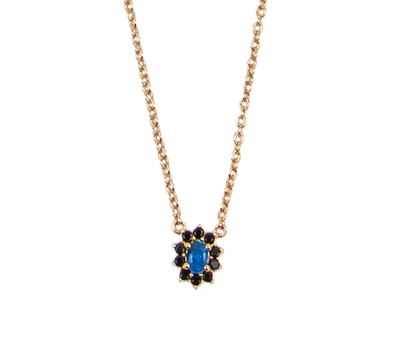 Amour Goldplated Ketting Bloem Donkerblauw