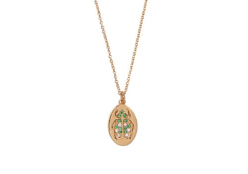 All the Luck in the World Bold Goldplated Ketting Kever Ovaal Groen Roze