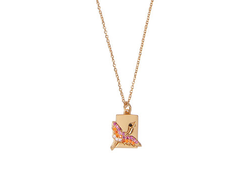 All the Luck in the World Bold Goldplated Necklace Crane Rectangle Multi Color