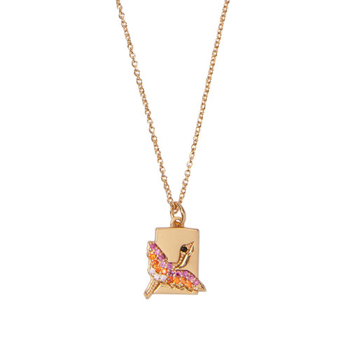 Bold Goldplated Necklace Crane Rectangle Multi Color 