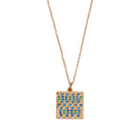 Bold Goldplated Ketting Grafisch Vierkant Groen Blauw