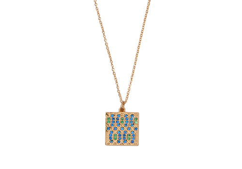 All the Luck in the World Bold Goldplated Ketting Grafisch Vierkant Groen Blauw