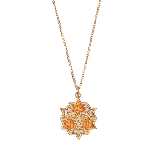 Bold Goldplated Necklace Graphic Starry Circle Orange Pink 