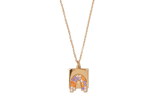 All the Luck in the World Bold Goldplated Ketting Regenboog Vierkant Multi