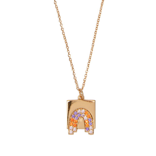 Bold Goldplated Necklace Rainbow Square Multi Color 