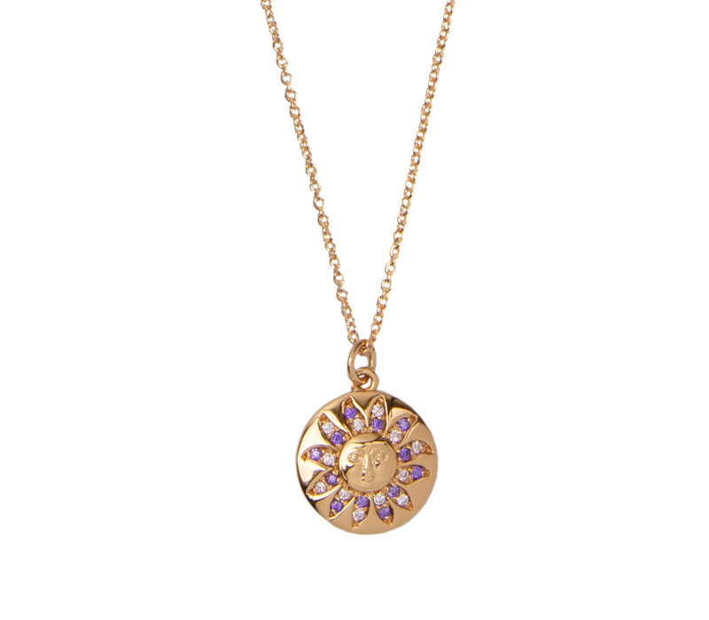 Bold Goldplated Necklace Sun Circle Purple Pink