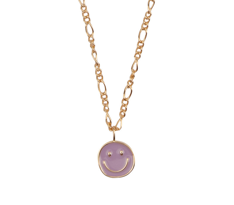 Vivid Goldplated Necklace Coin Smiley Purple