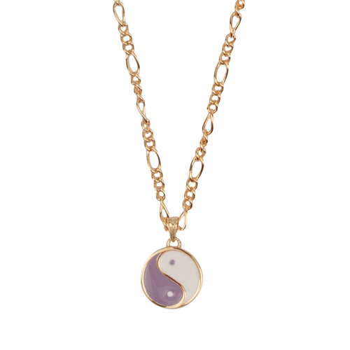 Vivid Goldplated Necklace Coin Ying Yang Lilac 