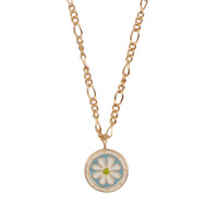 Vivid Goldplated Necklace Coin Daisy Blue Green White