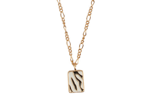 All the Luck in the World Vivid Goldplated Necklace Rectangle Zebra Black White