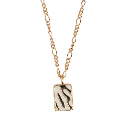 Vivid Goldplated Ketting Rechthoek Zebra Zwart Wit 