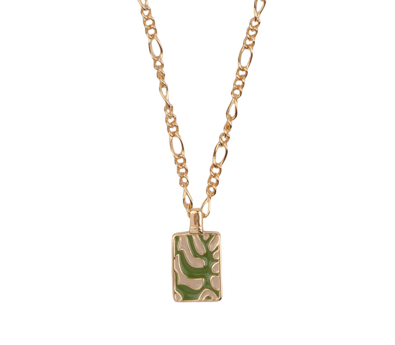 Vivid Goldplated Ketting Rechthoek Plant Groen Beige