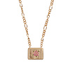 Vivid Goldplated Necklace Rectangle Rose Pink Green