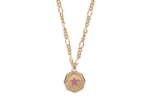 All the Luck in the World Vivid Goldplated Ketting Hexagon Ster Lila Roze