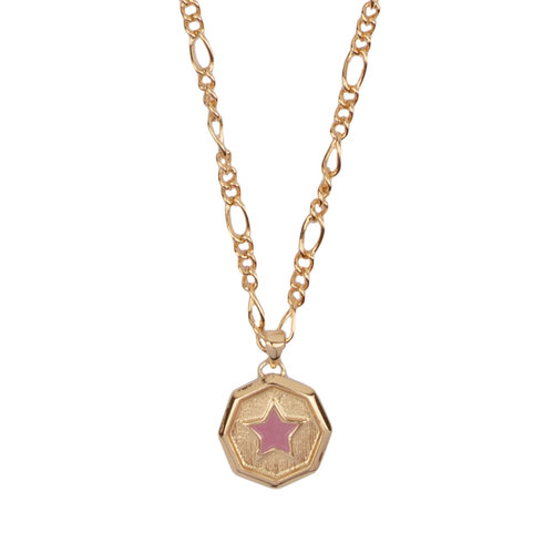 Vivid Goldplated Ketting Hexagon Ster Lila Roze 