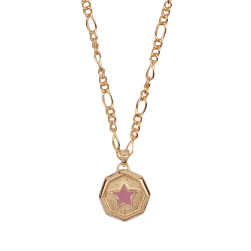 Vivid Goldplated Necklace Hexagon Star Lilac Pink 