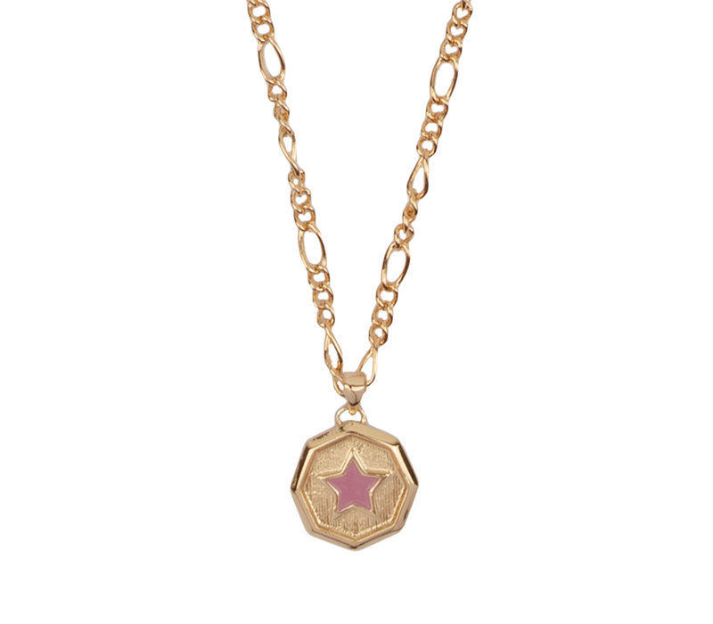 Vivid Goldplated Necklace Hexagon Star Lilac Pink