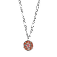 Vivid Silverplated Necklace Coin Burst Orange Pink