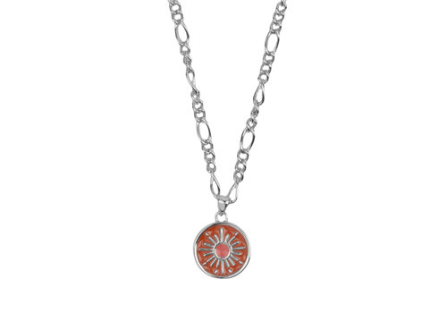 All the Luck in the World Vivid Silverplated Ketting Munt Burst Oranje Roze