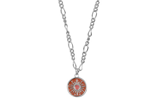 All the Luck in the World Vivid Silverplated Necklace Coin Burst Orange Pink