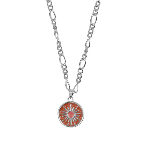 Vivid Silverplated Ketting Munt Burst Oranje Roze 