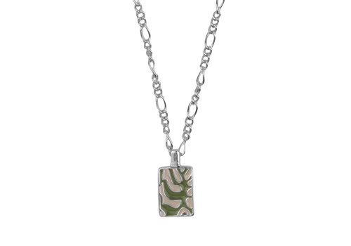 All the Luck in the World Vivid Silverplated Necklace Rectangle Plant Green Beige