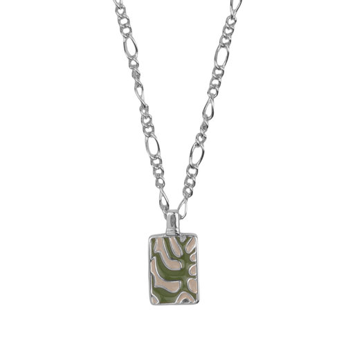 Vivid Silverplated Ketting Rechthoek Plant Groen Beige 